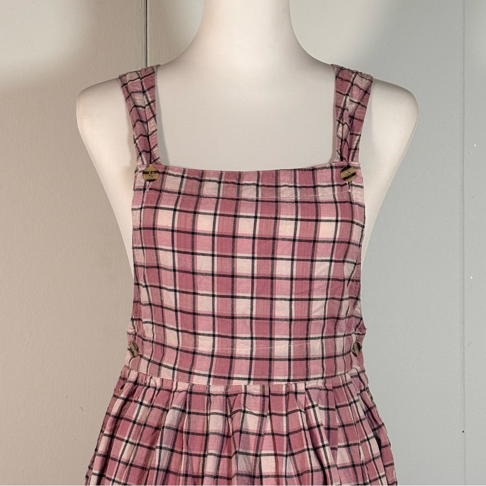 90s Plaid Pink Pinafore Dress Women’s S Cotton Sleeveless Midi Prairie Cottage‎ - Picture 2 of 11